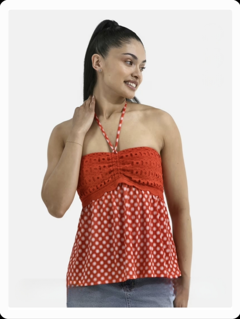 No Boundaries Womens New Red Combo Convertible Halter Top XXL (20) Built in Bra